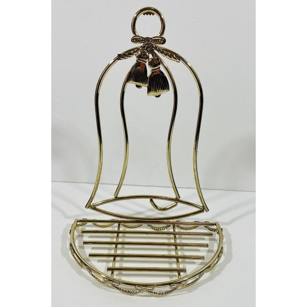 Christmas Holiday Jingle Bell Gold Plated Metal Wall Display Shelf Semi Circle